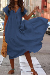 Vestido Midi em Camadas de Algodão com Decote em V