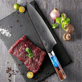 NORTH DEALS™ Damascus Steel 8'' Chef Knife with Blue Resin Handle