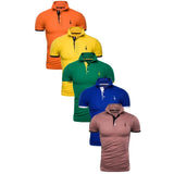 Kit 5 Camisas Polo GRF - Vermelha Azul com Amarelo Branca Preto com Laranja e Roxa