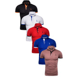 Kit 5 Camisas Polo GRF - Vermelha Azul com Amarelo Branca Preto com Laranja e Roxa