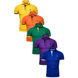 Kit 5 Camisas Polo GRF - Vermelha Azul com Amarelo Branca Preto com Laranja e Roxa