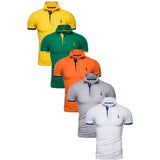 Kit 5 Camisas Polo GRF - Vermelha Azul com Amarelo Branca Preto com Laranja e Roxa