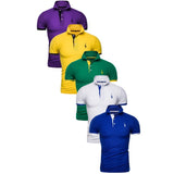 Kit 5 Camisas Polo GRF - Vermelha Azul com Amarelo Branca Preto com Laranja e Roxa