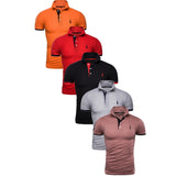 Kit 5 Camisas Polo GRF - Vermelha Azul com Amarelo Branca Preto com Laranja e Roxa