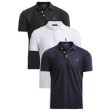 Kit 03 Camisas Polo GRF Classic - Preto Branco e Vermelho